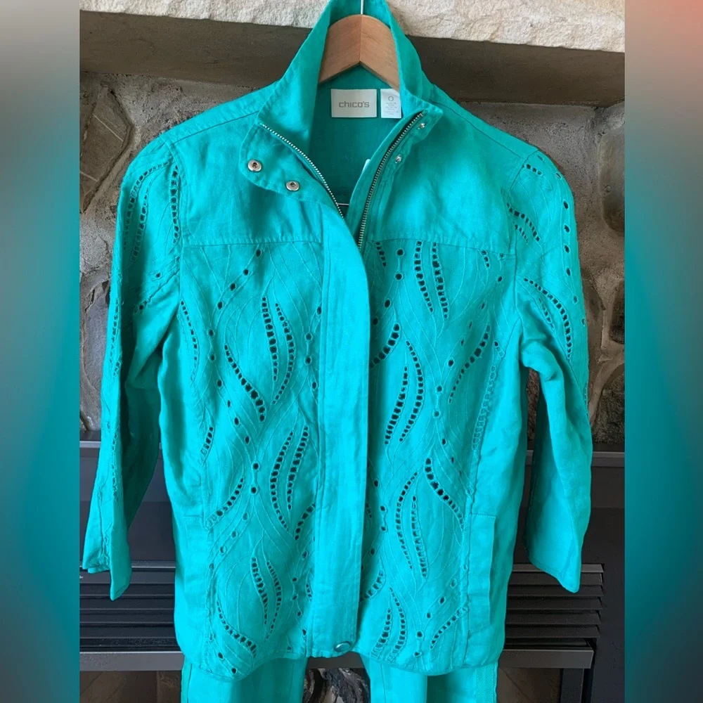 Chicos Eyelet Linen Jacket - Picture 6 of 15